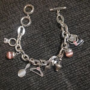 Silver Charm Bracelet with Pink Accents